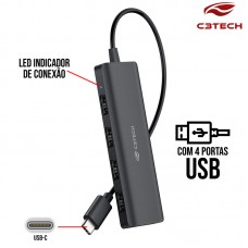 Hub Tipo C 2.0 com 4 USB HU-C230BK C3 Tech